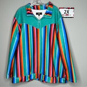 L&B 2X Plus Size turquoise striped pullover